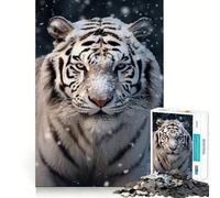 Puzzle Photo Tigre Blanc 1000 pièces Jeu de mémoire Amusant Bords Lisses,Assemblage Parfait Une façon divertissante d'occuper Les Heures vides (50x75cm)