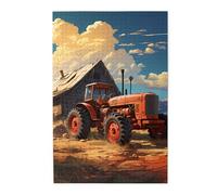 Puzzle photo tracteur rouge de la ferme - Puzzle en bois pour adultes - Décoration murale unique - Cadeau décoratif