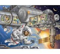 Ravensburger Puzzle pour Enfants 13366 - sur la Station Spatiale - Pourquoi ? Pourquoi ? Pourquoi ? Puzzle 100 pièces XXL + Poster de Connaissances, pour Les Fans de l'espace à partir de 6 Ans