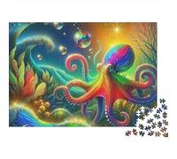 Puzzle Pieuvre-Créature Marine colorée-1000 pièces-Carton Lisse recyclé-Anti-Stress-Cadeau d'anniversaire idéal pour Adultes,Couples,passionnés et débutants-52 x 38 cm