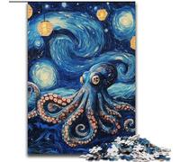 Puzzle Pieuvre du Ciel Nocturne de Van Gogh pour Adolescents 1000 pièces, Jeu Stimulant et Jeu en Famille avec Affiche Assortie et Feuille de Questions 26x38cm