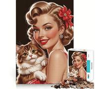 Puzzle Pin-up avec Chat 1000 Pièces pour Adultes Jeu de Réflexion Intelligente Découpe Précise et Amusante Illustration (38x26cm)