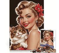 Puzzle Pin-up avec Chat 1000 Pièces pour Adultes Jeu de Réflexion Intelligente Découpe Précise et Amusante Illustration (38x26cm)