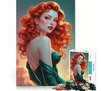 Puzzle Pin-up rousse en Robe Verte pour Adultes, 1000 pièces, Jeu de réflexion, Loisir Calme, à Assembler, Cadeau de Noël (38x52cm)