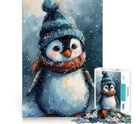 Puzzle Pingouin Aquarelle 1000 Pièces Cadeau pour Adultes Jeu de Logique Solide et Apaisant Bords Transparents Cadeau Amoureux (38x52cm)