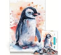 Puzzle Pingouin Aquarelle pour Adultes 1000 Pièces Jeu de Mémoire Découpe Laser pour Un Assemblage Parfait Cadeau Unique Anti-Stress (50x75cm)