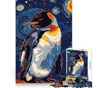 Puzzle Pingouin dans Un décor de Nuit Étoilée pour Adolescents, 1000 pièces, pour stimuler la mémoire, se détendre et s'amuser (50x75cm), Un Cadeau Exquis
