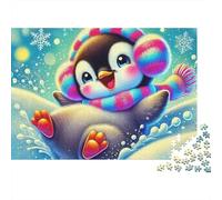 Puzzle Pingouin Difficile 1000 pièces Adultes, Pingouin Glissant Neige Cache-Oreilles, épais, Robuste, Haute qualité, Vibrant, défi, Anti-Stress 70x50cm/1000pcs
