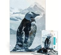 Puzzle Pingouin Double Exposition 1000 Pièces pour Adolescents Développement de la Mémoire Conception Anti-Stress Assemblage Cadeau Touchant (38x26cm)