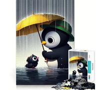 Puzzle Pingouin et Poussin sous la Pluie pour Adultes, 1000 Pièces, Jeu de Concentration et de Détente, Bord Fin, Cadeau du Père Noël (38x26cm)