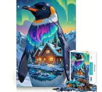 Puzzle Pingouin Hiver Aurore Boréale 1000 Pièces pour Adultes Jeu de Réflexion Intelligente Amusant Découpe Précise Décoration Artistique (50x75cm)