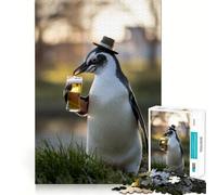Puzzle Pingouin Sirotant Une Bière pour Adultes 1000 Pièces Jeu de Logique et de Détente Bords Lisse Cadeau Spécial (38x52cm)