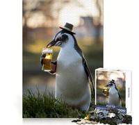 Puzzle Pingouin Sirotant Une Bière pour Adultes 1000 Pièces Jeu de Réflexion Amusant et Paisible Découpe Précise Liste de Souhaits du Père Noël (38x26cm)