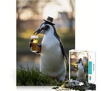 Puzzle Pingouin Sirotant Une Bière pour Adultes 1000 Pièces Jeu de Réflexion Amusant et Paisible Découpe Précise Liste de Souhaits du Père Noël (38x26cm)