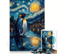 Puzzle Pingouin sous Une Nuit Étoilée pour Adolescents 1000 Pièces Wise Think Toy Gentle Leisure Tight Cut Liste de Vœux du Père Noël (50x75cm)