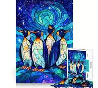 Puzzle Pingouins en Vitrail 1000 Pièces Cadre Difficile Cadeau Unique 38x52cm