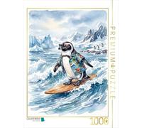 Puzzle · Pinguin beim Surfen | Pinguin beim Surfen · 1000 pièces · Format assemblé 64 × 48 cm · CALVENDO Puzzle