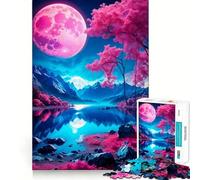 Puzzle Pink Moon 1000 pièces pour Adultes, Jeu de réflexion et de détente, Design à Assembler, Collection d'art (38x52cm)