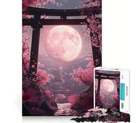 Puzzle Pink Moon et Fleurs de Cerisier 1000 pièces pour Adultes Jeu de réflexion Intelligent Découpe précise et Amusante Décoration Artistique (38x26cm)