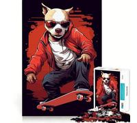 Puzzle Pit Bull sur Skateboard, 1000 pièces, Difficile, pour Adultes, Motif rappelant la Vie Quotidienne, soulageant Le Calme et la sérénité, découpe Lisse, Cadeau Classique (38x52cm)