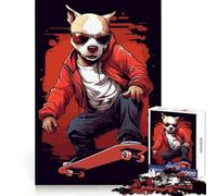 Puzzle Pit Bull sur Skateboard, 1000 pièces, Difficile, pour Adultes, Motif rappelant la Vie Quotidienne, soulageant Le Calme et la sérénité, découpe Lisse, Cadeau Classique (38x52cm)