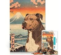 Puzzle Pit Bull Terrier en Bois, 1000 pièces, pour Adultes Motif : Pit Bull Terrier Découpe Lisse et agréable Cadeau Classique (38x52cm)