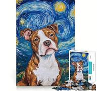 Puzzle Pitbull Nuit étoilée 1000 pièces pour Adolescents, Jeu Intelligent, Jeu de Groupe, Assemblage d'image, décoration Murale (38x26cm)