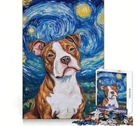 Puzzle Pitbull Nuit Étoilée pour Adolescents 1000 Pièces Jouet Anti-Stress Intelligent Bords Saillants Cadeau d'anniversaire (38x52cm)