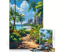 Puzzle Pixel Art Chemin de Plage Tropical de Waikiki, Hawaï pour Adultes, 1000 pièces, pour se remémorer Le passé, Un Moment de détente agréable et Un Cadeau mémorable (38x26cm)