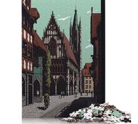Puzzle Pixel Art de la Ville de Nuremberg 500 pièces pour Adultes et Adolescents, Puzzle en Bois, Cadeaux du Père Noël Secret, 500 pièces (52 x 38 cm)