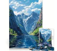 Puzzle Pixel Art de Paysage de Fjord de Montagne pour Adolescents,1000 pièces,Exercice de logique,évasion sereine,Bords Nets,Joli Cadeau (38x26cm)