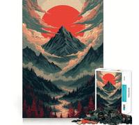 Puzzle Pixel Art de Paysage de Montagne avec Soleil Rouge, 1000 pièces, pour Adolescents stimule la mémoire, se détend et s’Amuse Découpe de qualité supérieure, Cadeau élégant (50x75cm)