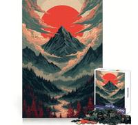 Puzzle Pixel Art de Paysage de Montagne avec Soleil Rouge, 1000 pièces, pour Adolescents stimule la mémoire, se détend et s’Amuse Découpe de qualité supérieure, Cadeau élégant (50x75cm)