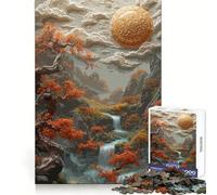 Puzzle Pixel Art Paysage avec Cascade et Soleil pour Adolescents, 1000 pièces, Jouet Anti-Stress, Bords tranchants, Cadeau d'anniversaire (50x75cm)