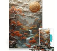 Puzzle Pixel Art Paysage avec Cascade et Soleil pour Adolescents, 1000 pièces, Jouet Anti-Stress, Bords tranchants, Cadeau d'anniversaire (50x75cm)
