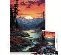 Puzzle Pixel Art Paysage de Montagne Rivière et Coucher de Soleil au Coucher de Soleil pour Adultes 1000 Pièces Jeu de logique et d'adresse pour Passer du Temps en Famille Découpe précise Pièce