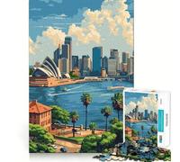 Puzzle Pixel Art Sydney Australie 1000 pièces pour Adultes, Jeu de logique Puissant, Anti-anxiété, Bords Transparents, pour Les fêtes 38x26cm