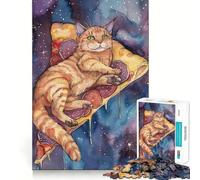 Puzzle Pizza Chat dans l'espace Galaxie 1000 Pièces pour Adolescents Jeu de Logique Pure Découpe Propre et Découpe Fine Art (38x52cm)