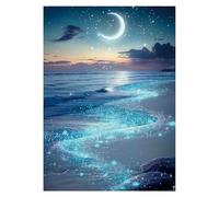 Puzzle Plage Lune Océan 1000 Pièces pour Adultes, Fantaisie Nuit Étoilée Bord de Mer Puzzle Nature, Paysage Magique Rock Art Puzzle