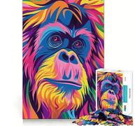 Puzzle Plat Abstrait d'orang-outan de 1000 pièces pour Adolescents Puzzle de mémoire, Image relaxante et Lumineuse à Assembler Cadeau Exquis (50x75cm)