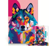 Puzzle Plat Abstrait Loup 1000 pièces pour Adultes,Jeu de réflexion et d'exercice,sans Espace,Ajustement Parfait,activité de Partage et de complicité pour Les Proches (38x26cm)