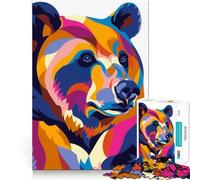 Puzzle Plat Abstrait Pop Bear 1000 pièces pour Adolescents, Jeu de logique mentale, évasion apaisante, Objet de Collection aux Bords Fins (38x52cm)