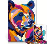 Puzzle Plat Abstrait Pop Bear de 1000 pièces pour Adolescents, Jeu de logique et de Train, Anti-Stress, découpe Lisse, Cadeau mémorable (38x26cm)