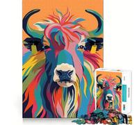 Puzzle Plat Abstrait Yak pour Adultes,1000 pièces,Jeu cognitif,emboîtement précis,sans espaces,activité apaisante pour la Pause mentale (50x75cm)