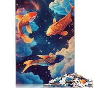 Puzzle Poissons Koi dans l'espace, Casse-tête en Carton 100% recyclé pour Enfants et Adultes à partir de 12 Ans, Cadeau de fête des pères, 1 000 pièces (75 x 50 cm)