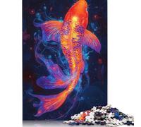 Puzzle Poissons Koi en Néon, Casse-tête en Carton de Qualité Supérieure pour Enfants et Adultes à partir de 12 Ans, Cadeaux de Noël, 1000 pièces (75x50cm)