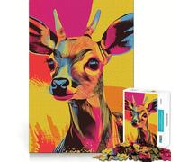 Puzzle Pop Art Cerf 1000 Pièces pour Adultes Jeu de Réflexion et de Loisirs Découpe Fine Cadeau de Père Noël (50x75cm)