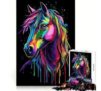Puzzle Pop Art Cheval Arc-en-Ciel 1000 Pièces pour Adolescents Jeu de Réflexion Cadeau Saisonnier Temps Sérénité et Art à Assembler (38x26cm)