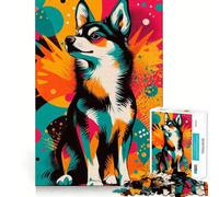 Puzzle Pop Art Husky Vibrant pour Adultes 1000 Pièces Jeu de Réflexion Stimulante Structure à Emboîtement Précise Facile à Apprendre Plaisir en Famille (38x52cm)