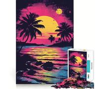 Puzzle Popart Coucher de Soleil sur la Plage 1000 pièces pour Adolescents Jeu de logique Solide Activité à la Maison Bords Transparents Cadeau précieux 38x52cm